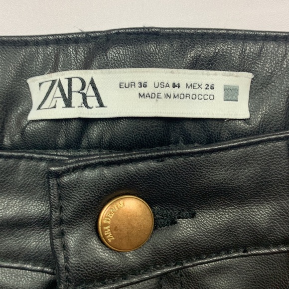 Zara Faux Leather Black Flare Trousers High Waist Pants Slits by Hem Size 4 - Picture 6 of 9